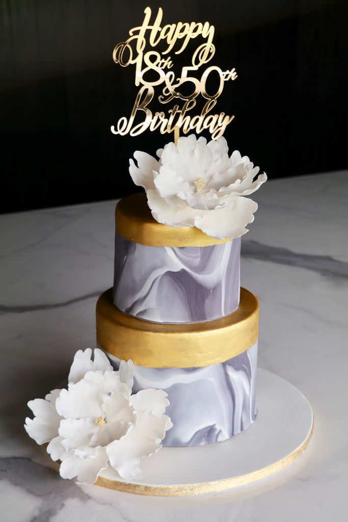 Happy Birthday Cake Topper Gold Glitter Silver Glitter Black Acrylic 